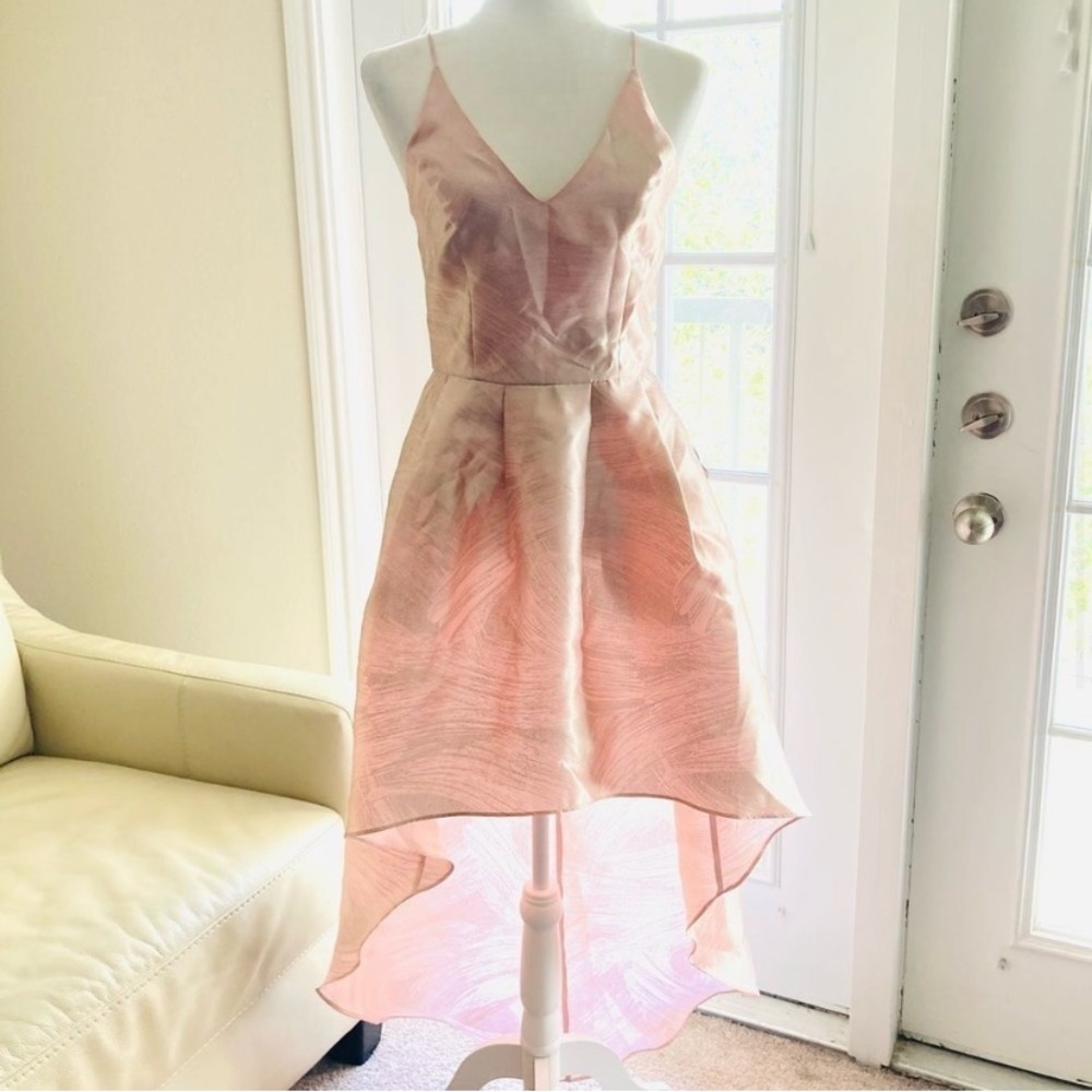 🆑 BY & BY Soft Pink Silver Metallic High Low formal dress SIZE 11